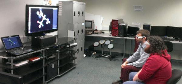 students watching a virtual molecular model